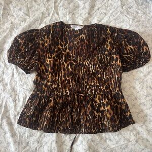 Live 4 Truth Leopard-Print Puff Sleeve Peplum Top - Brown/Black